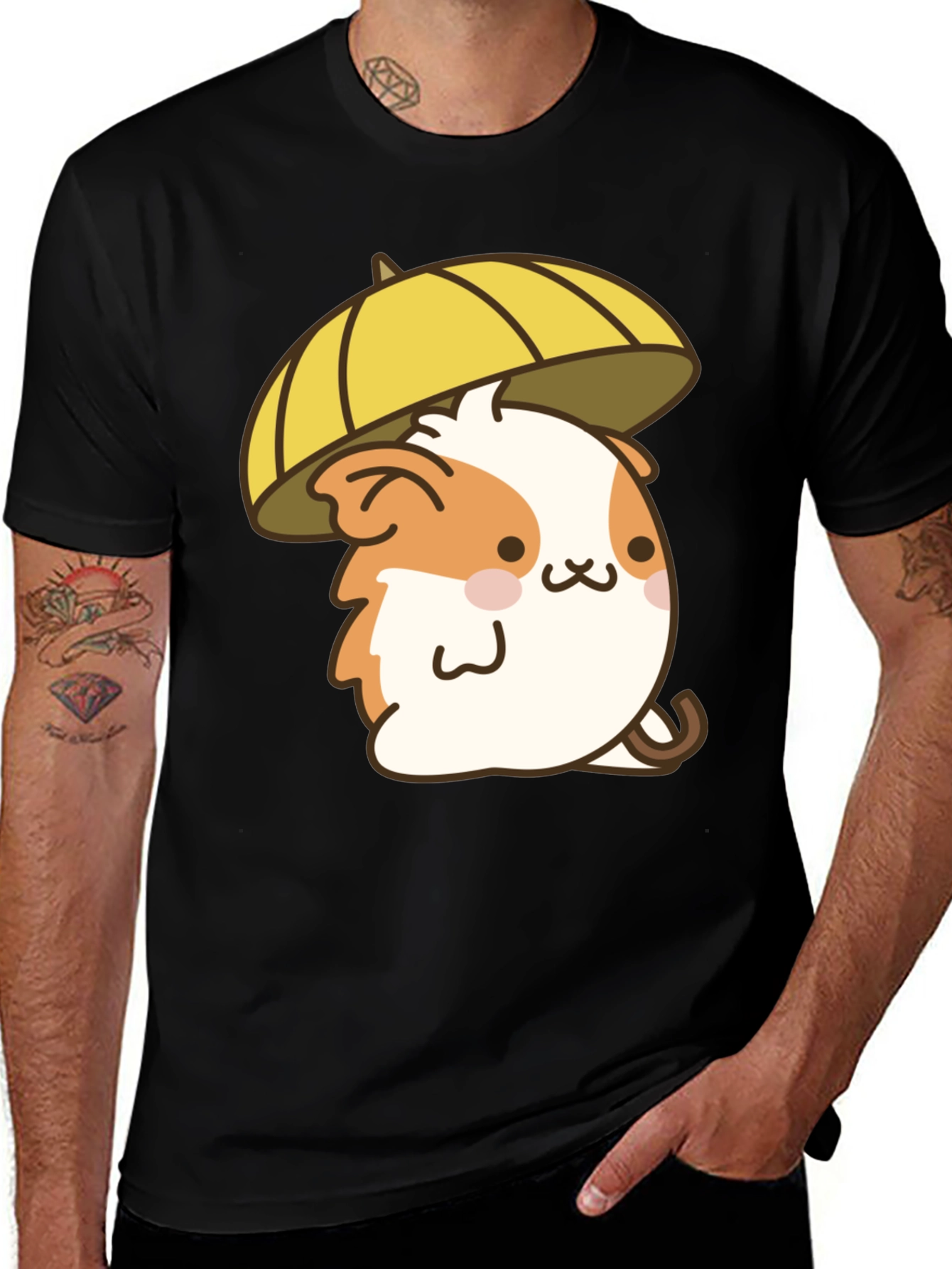 Cute Hamster Umbrella Black T-Shirt