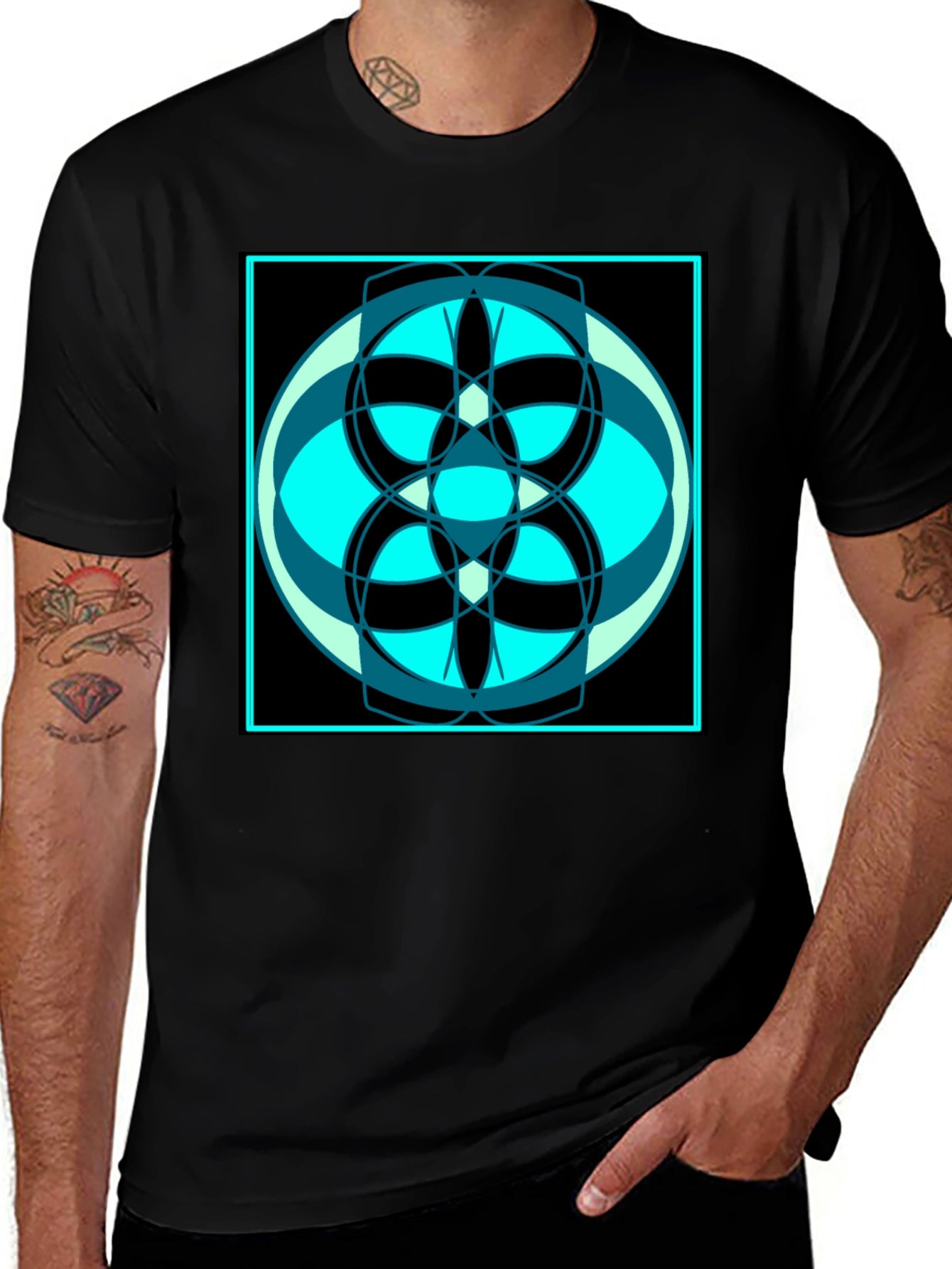 Abstract Geometric Design Black T-Shirt