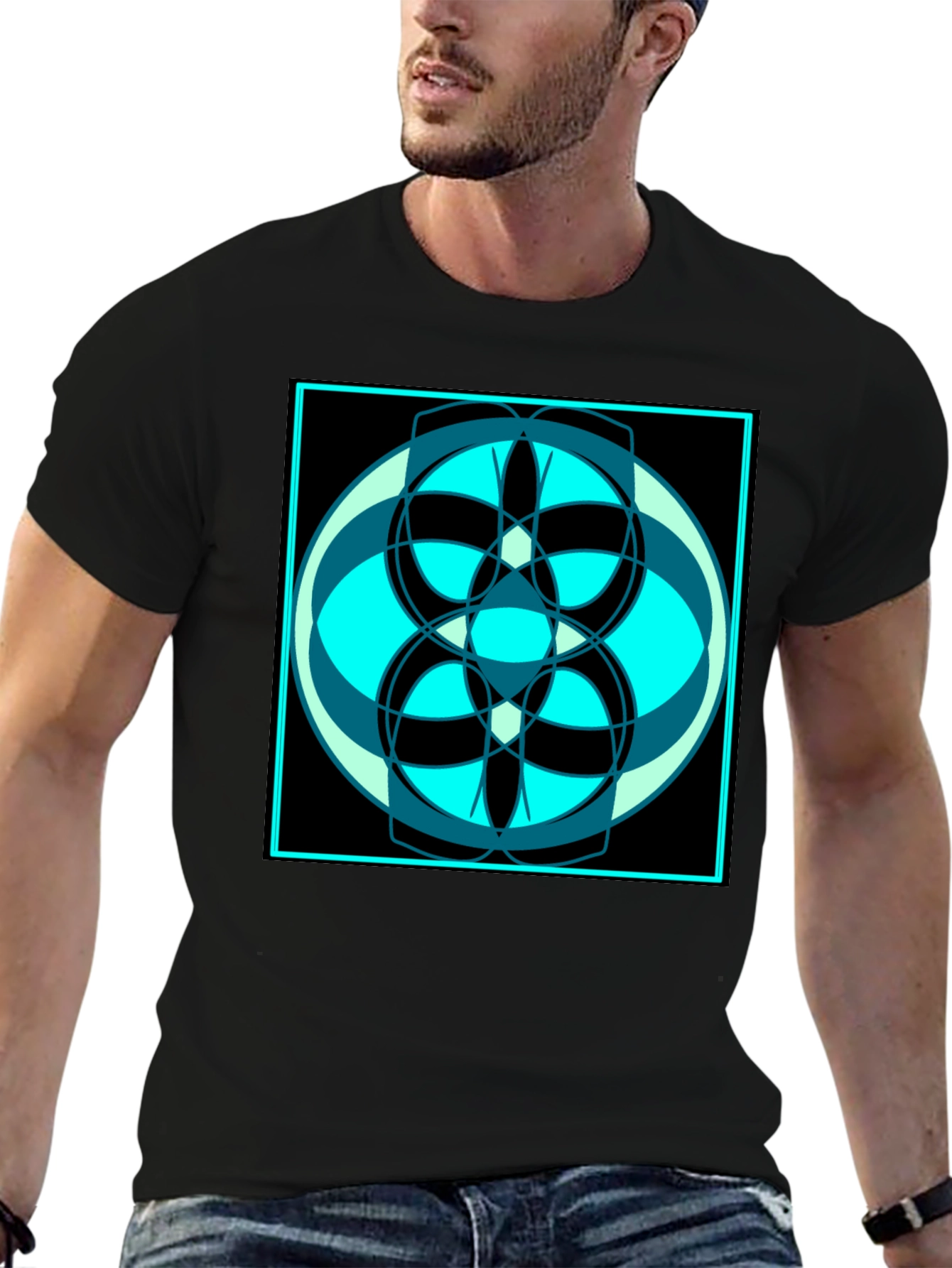 Abstract Geometric Design Black T-Shirt
