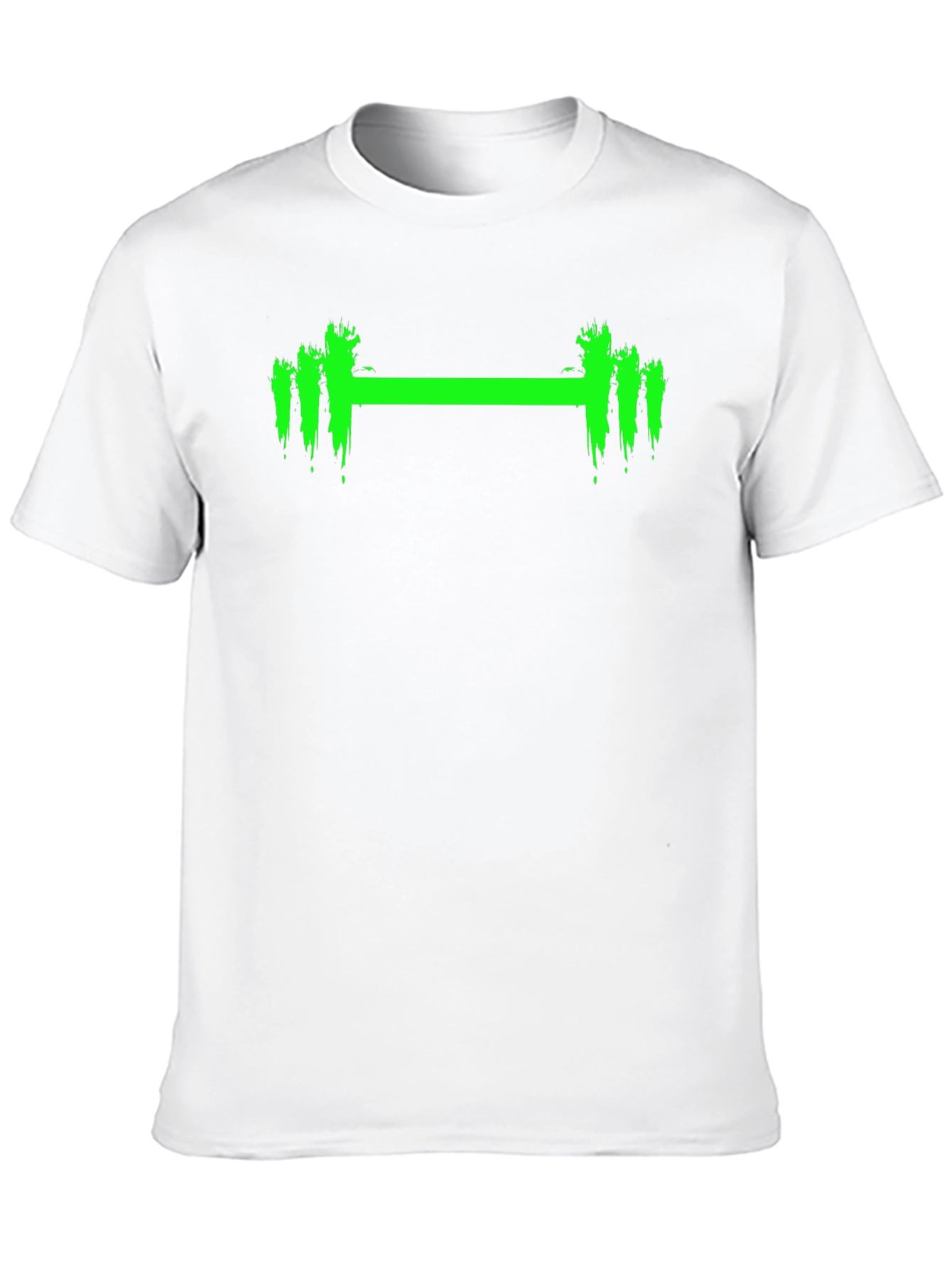 Mens Black T-Shirt with Green Weightlifting Barbell Design