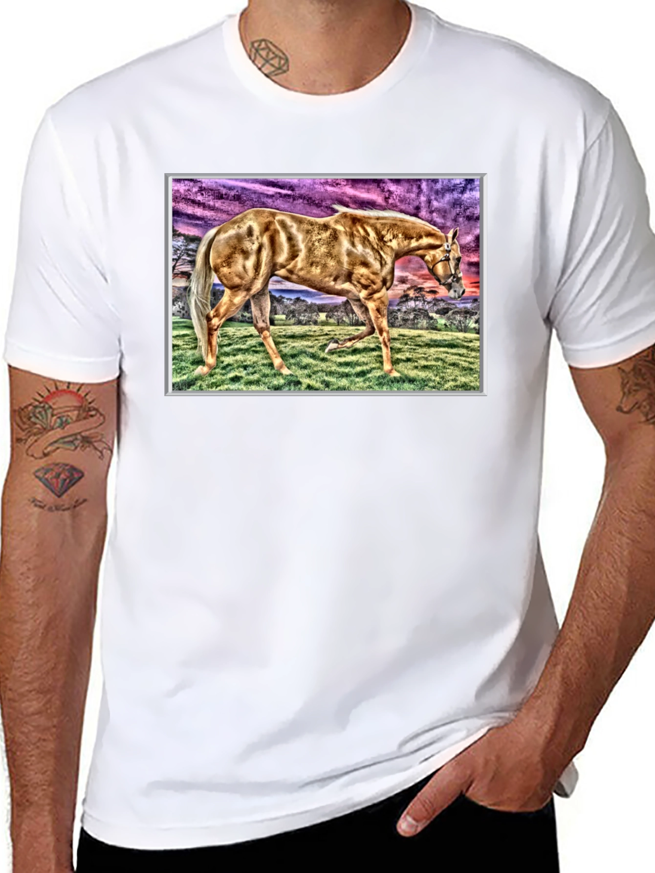 Horse Graphic Tee - Black Cotton Casual Shirt