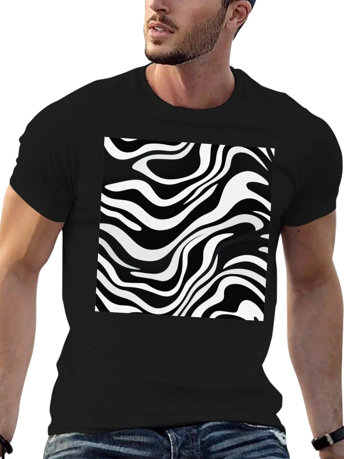 Zebra Stripe Graphic Black T-Shirt