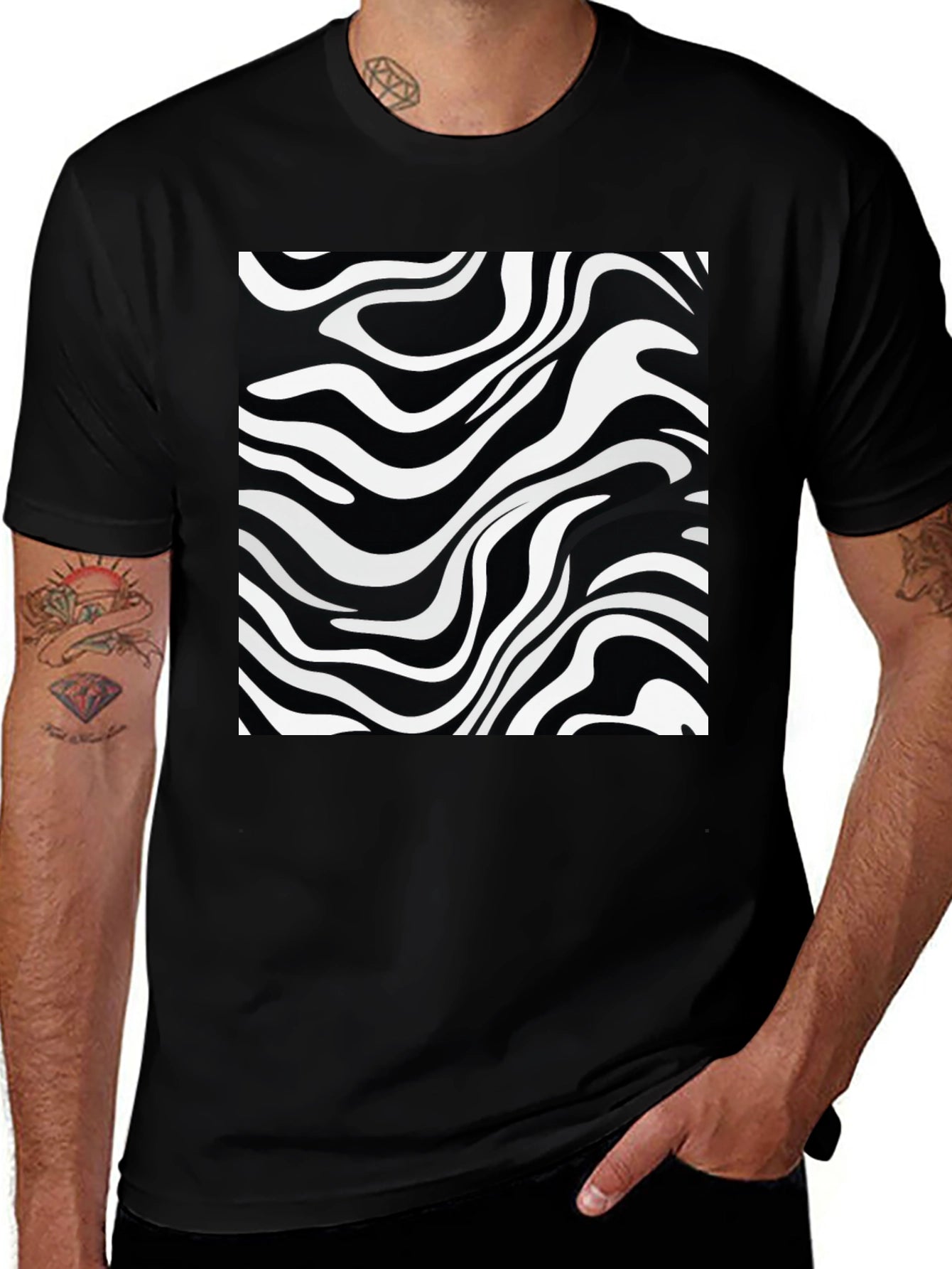 Zebra Stripe Graphic Black T-Shirt