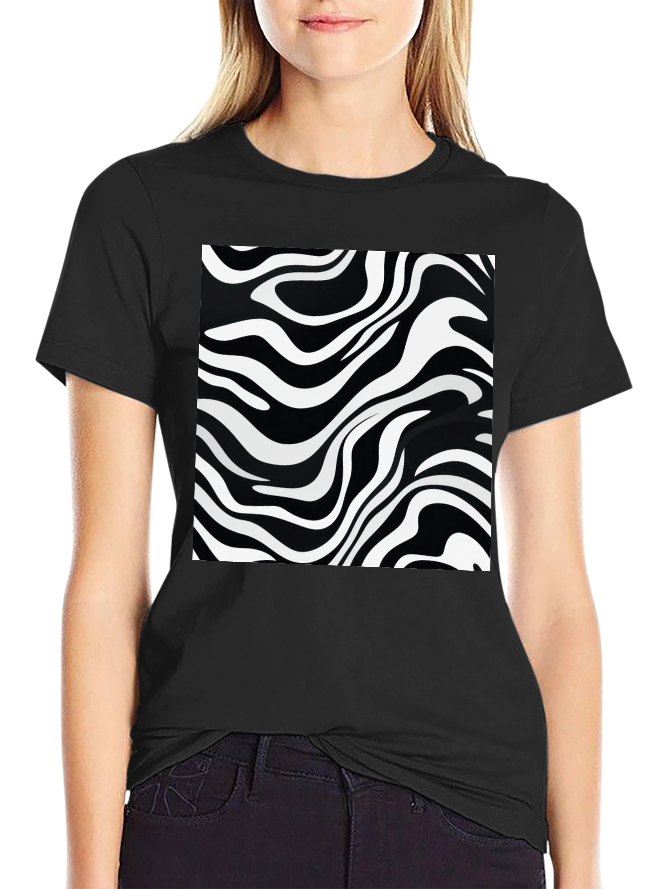 Zebra Stripe Graphic Black T-Shirt