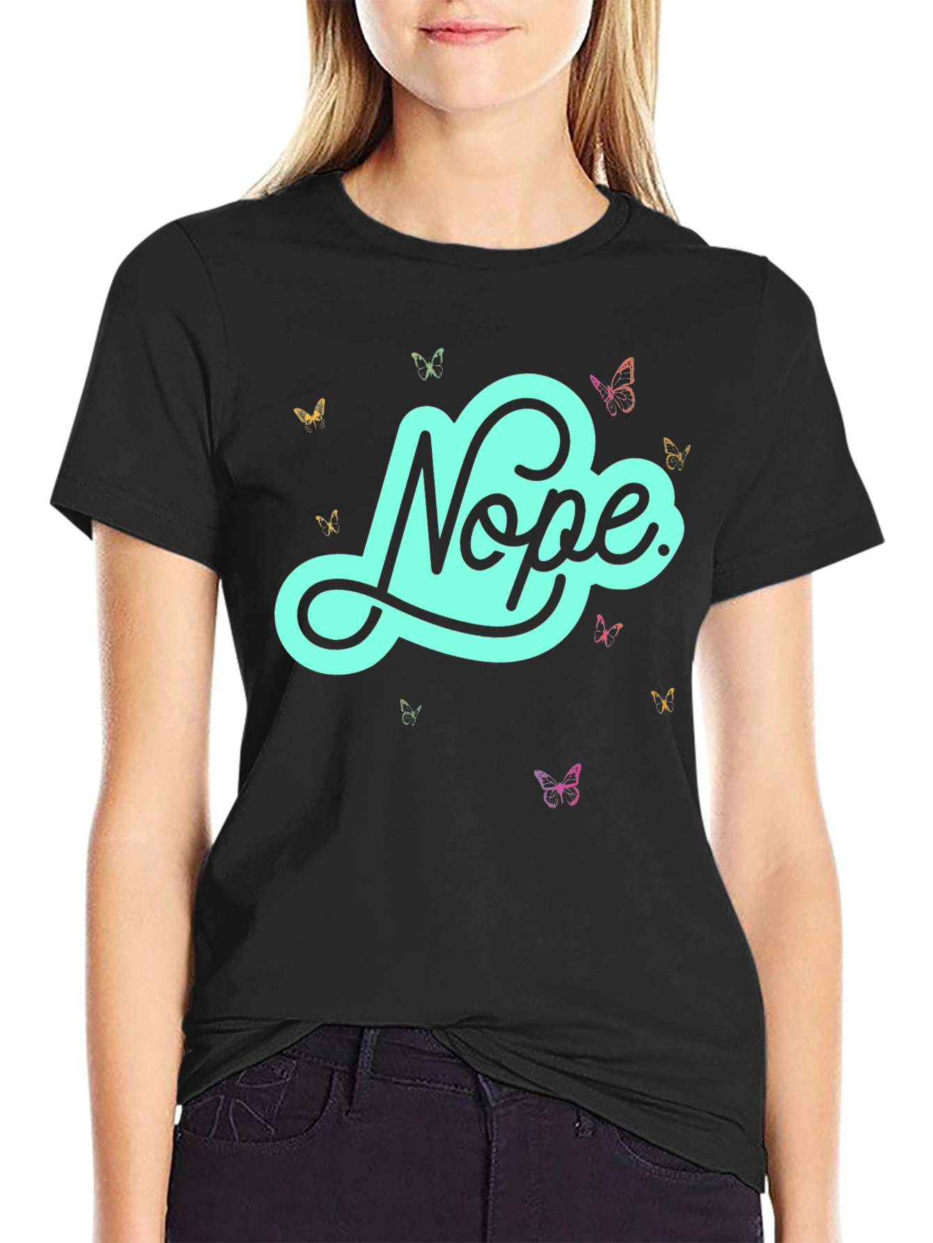 Nope Butterfly Graphic Tee - Casual Style