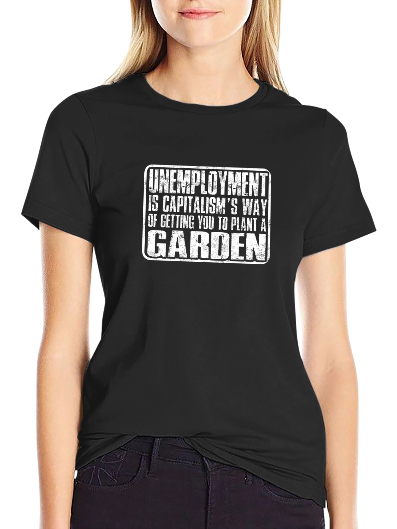 Unemployment Garden Graphic Tee - Black Cotton T-Shirt