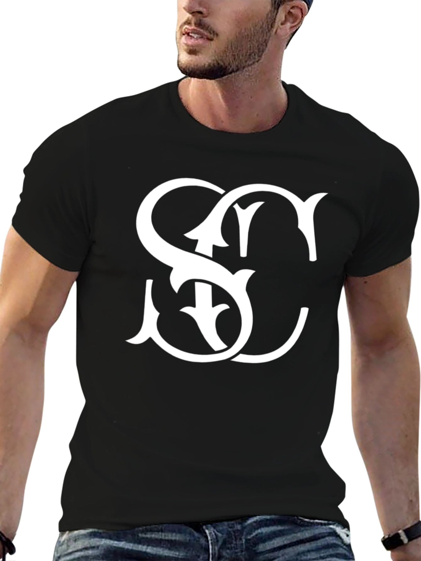 Stylish Black T-Shirt with White SC Graphic