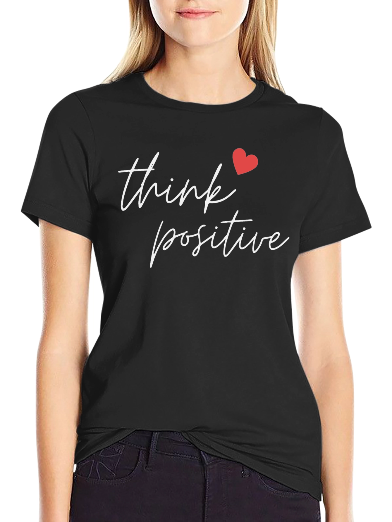 Think Positive Graphic Tee - Black Cotton T-Shirt