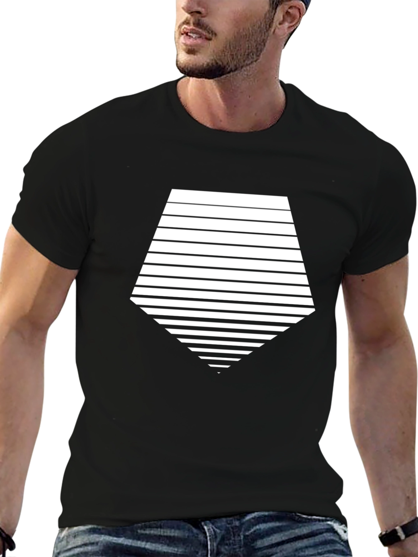 Geometric Striped Tee - Modern Graphic Black T-Shirt