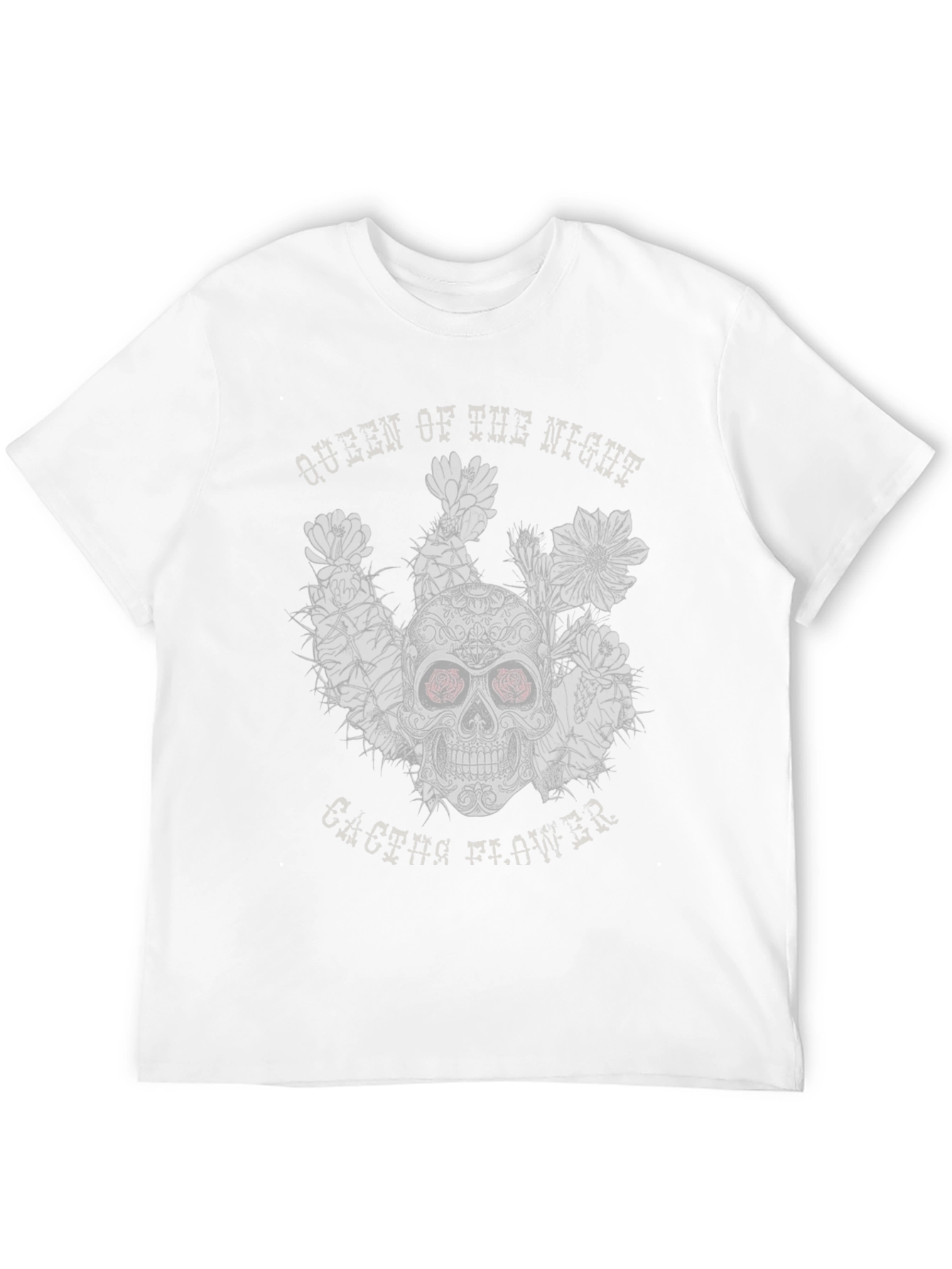 Queen of the Night Skull Cactus Flower Black T-Shirt