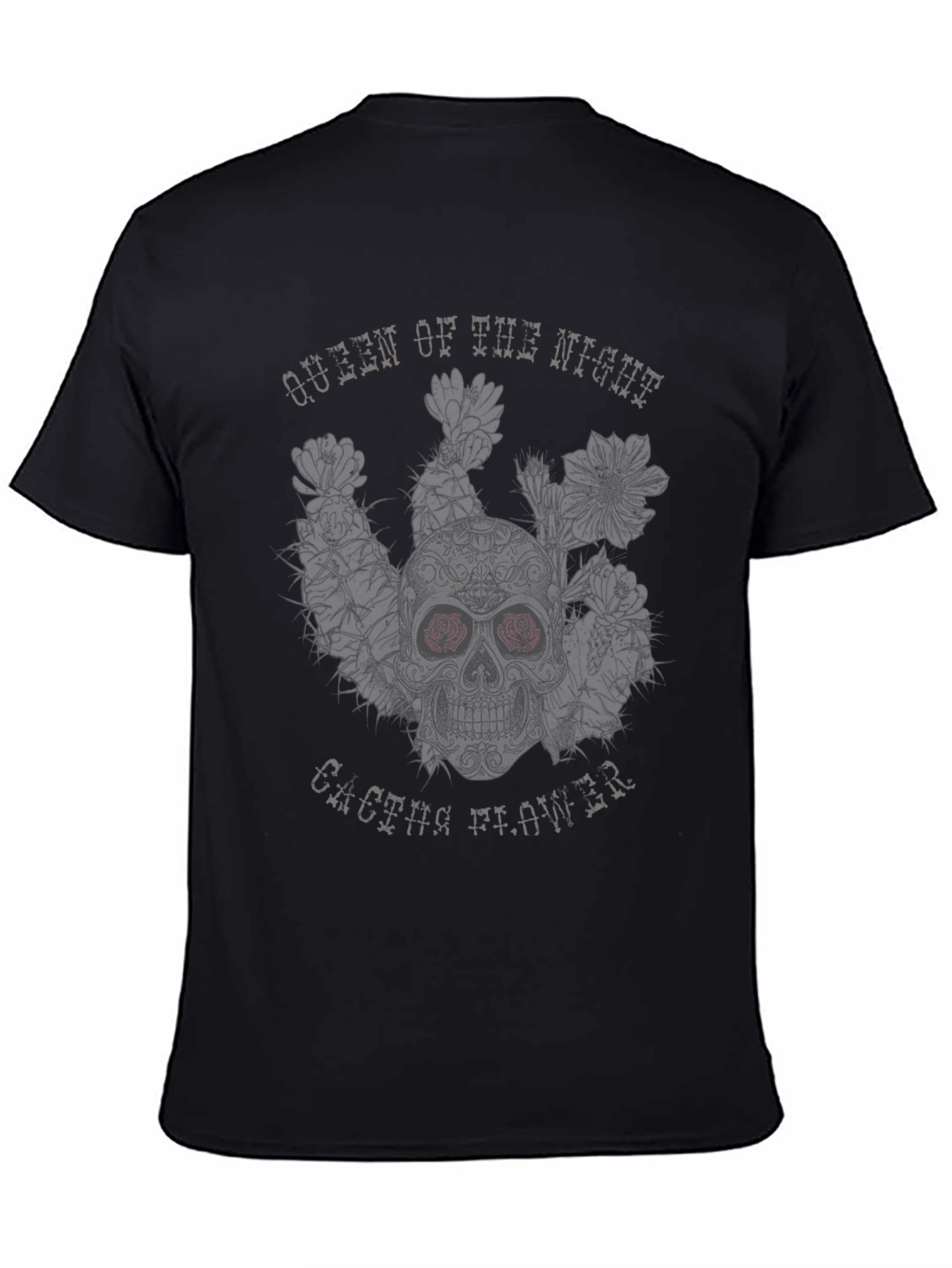 Queen of the Night Skull Cactus Flower Black T-Shirt