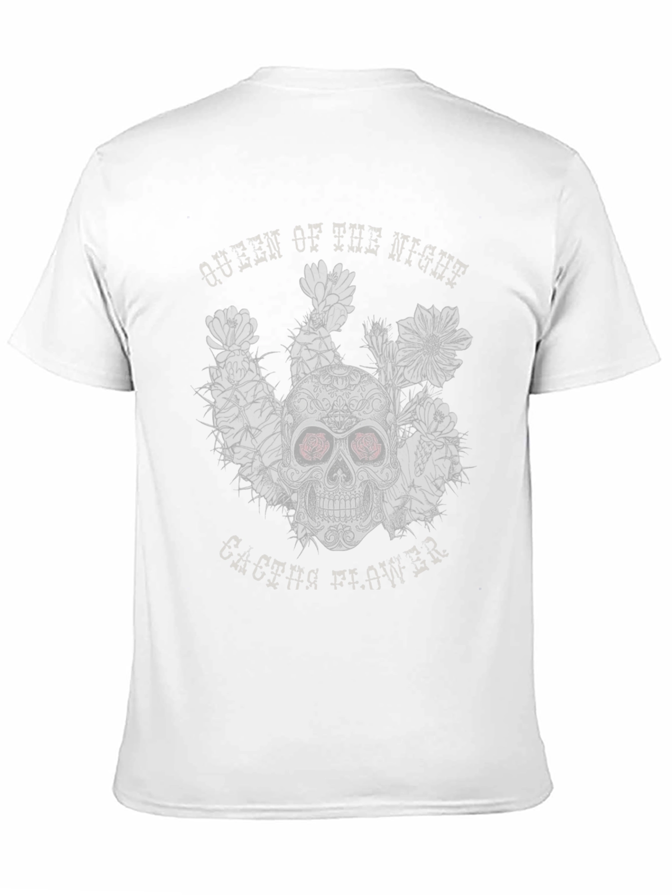 Queen of the Night Skull Cactus Flower Black T-Shirt