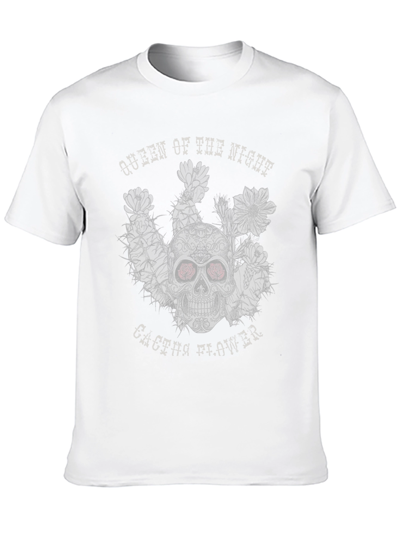 Queen of the Night Skull Cactus Flower Black T-Shirt