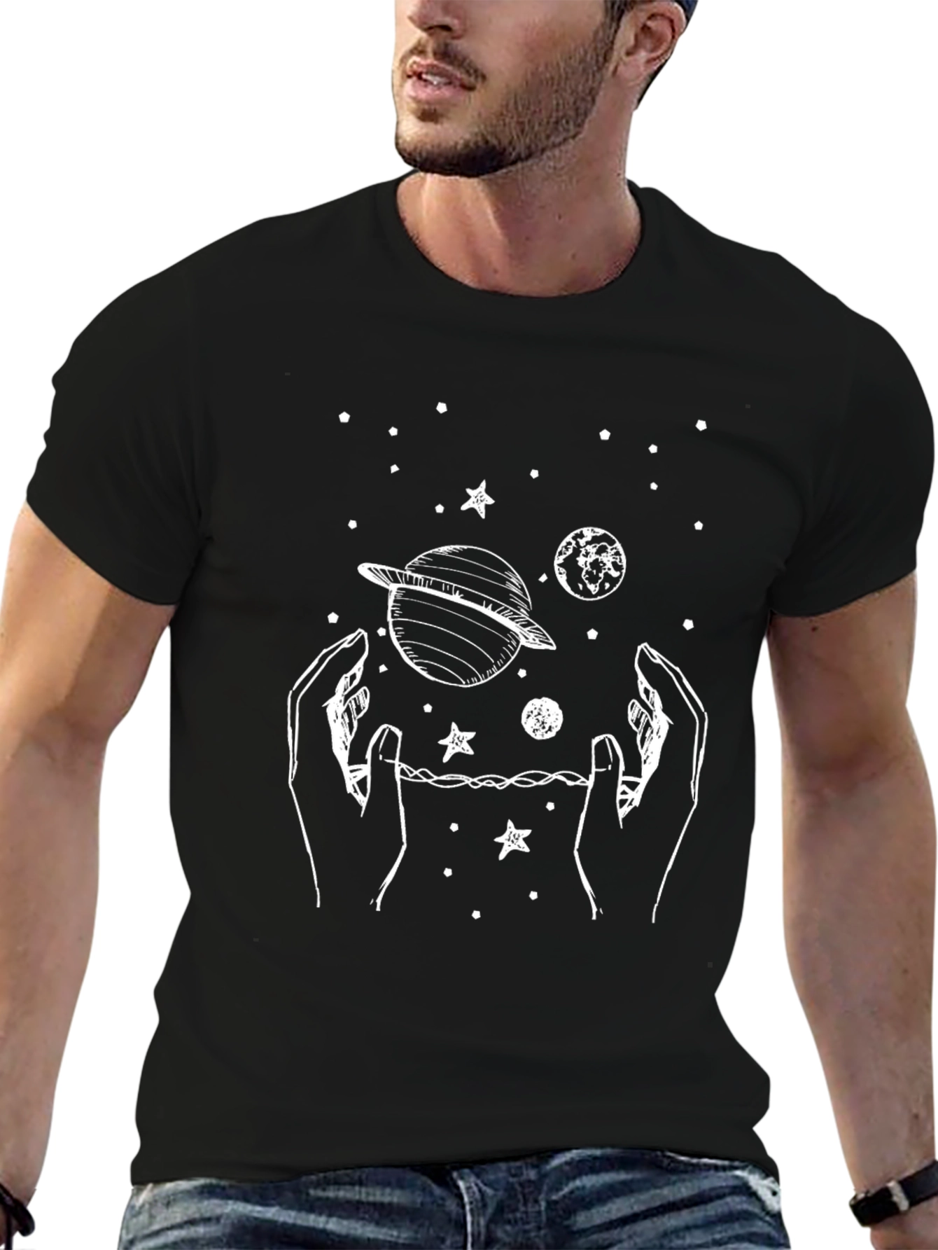 Cosmic Hands Graphic Tee - Black Cotton Comfort