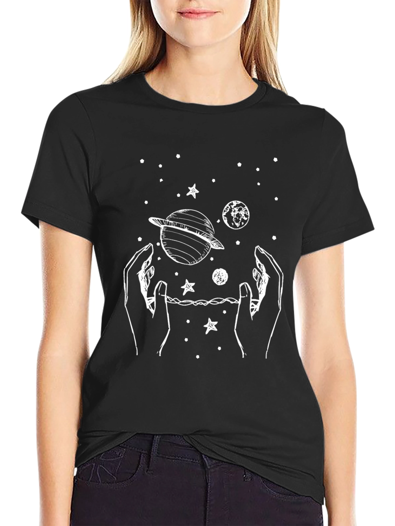 Cosmic Hands Graphic Tee - Black Cotton Comfort