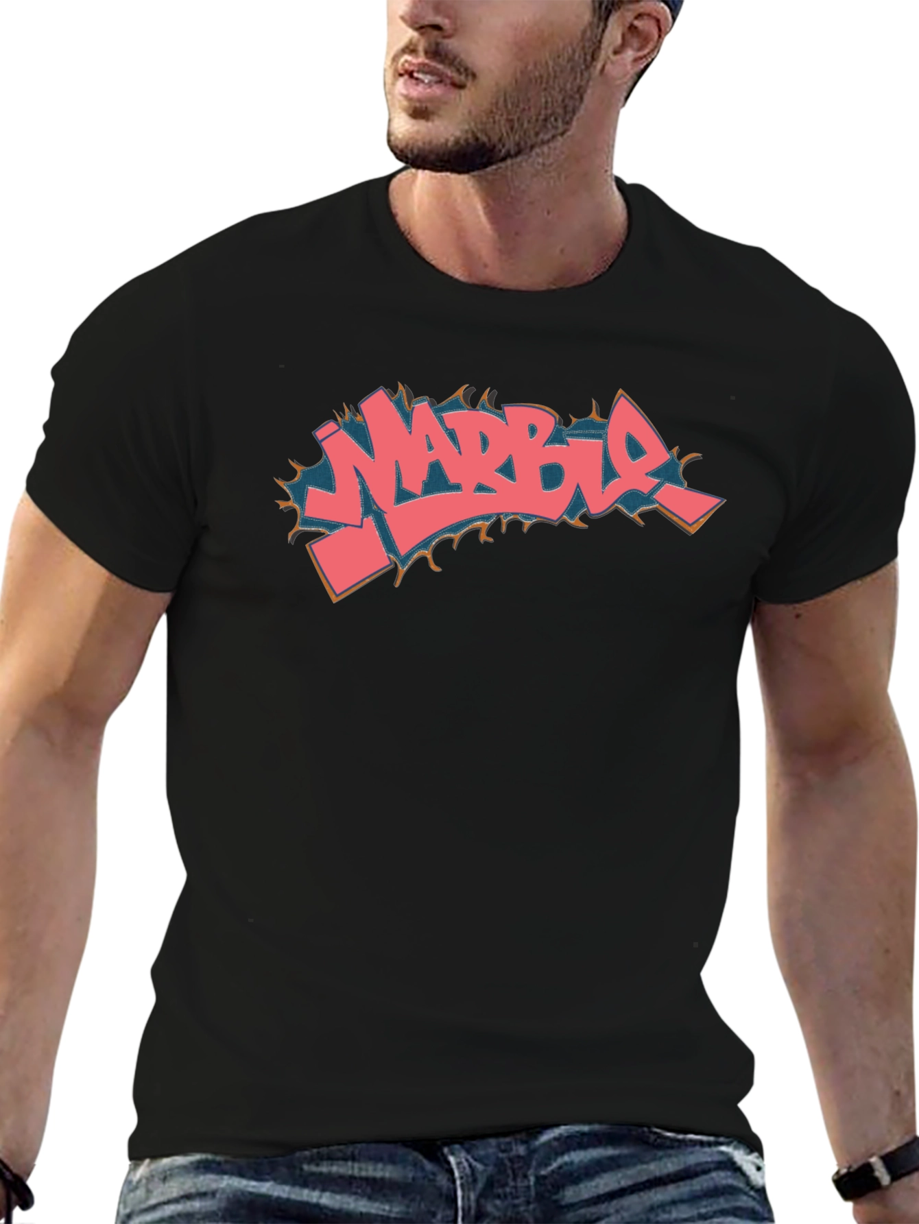 Marble Graffiti Style Black T-Shirt