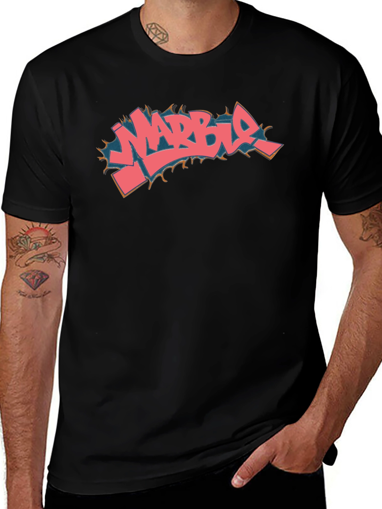 Marble Graffiti Style Black T-Shirt