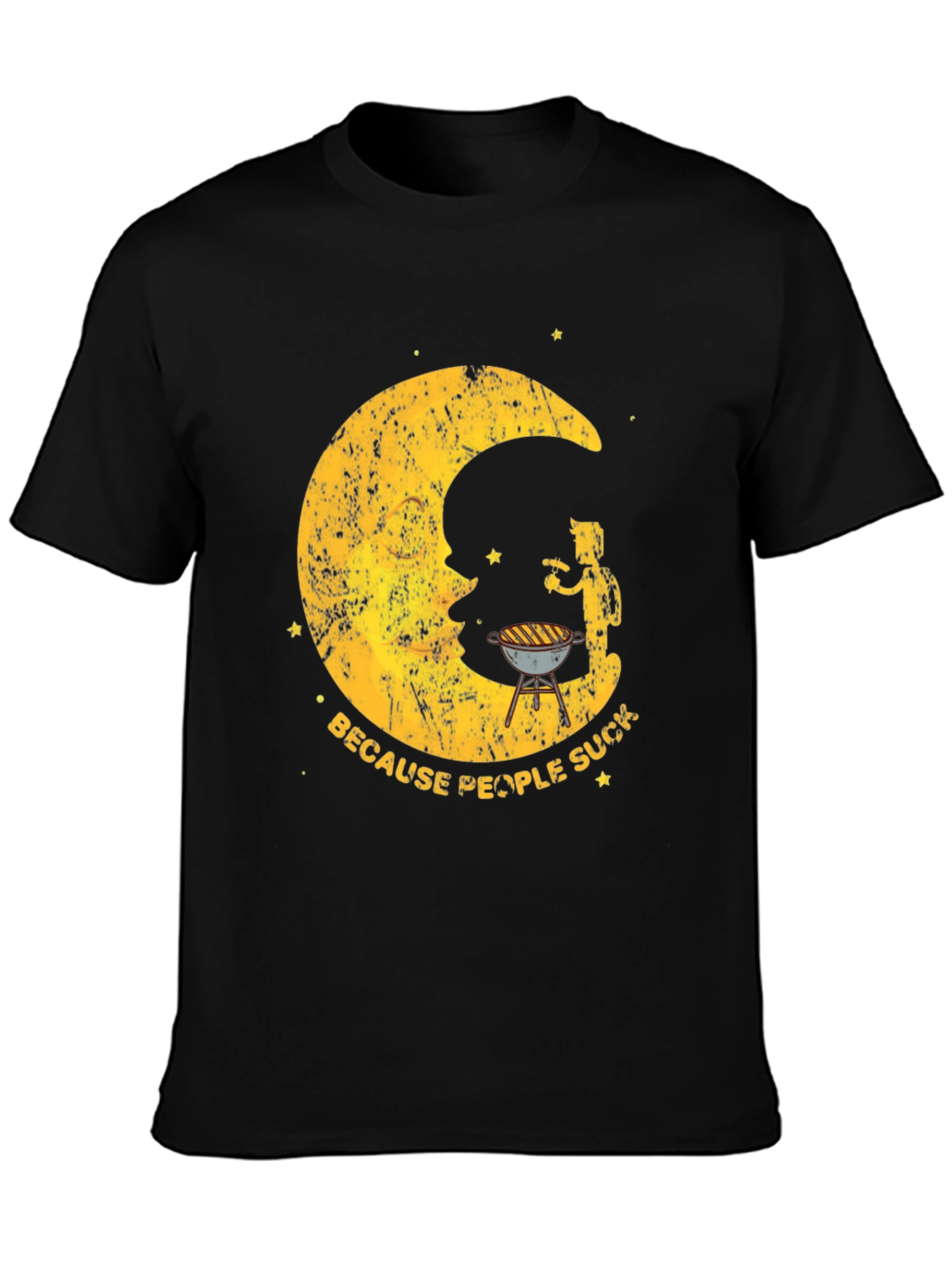 BBQ Moon Mens Black Graphic T-Shirt