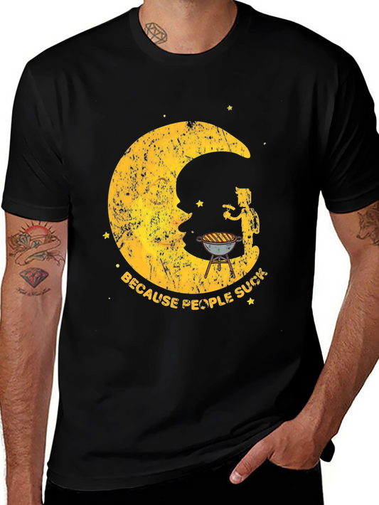 BBQ Moon Mens Black Graphic T-Shirt
