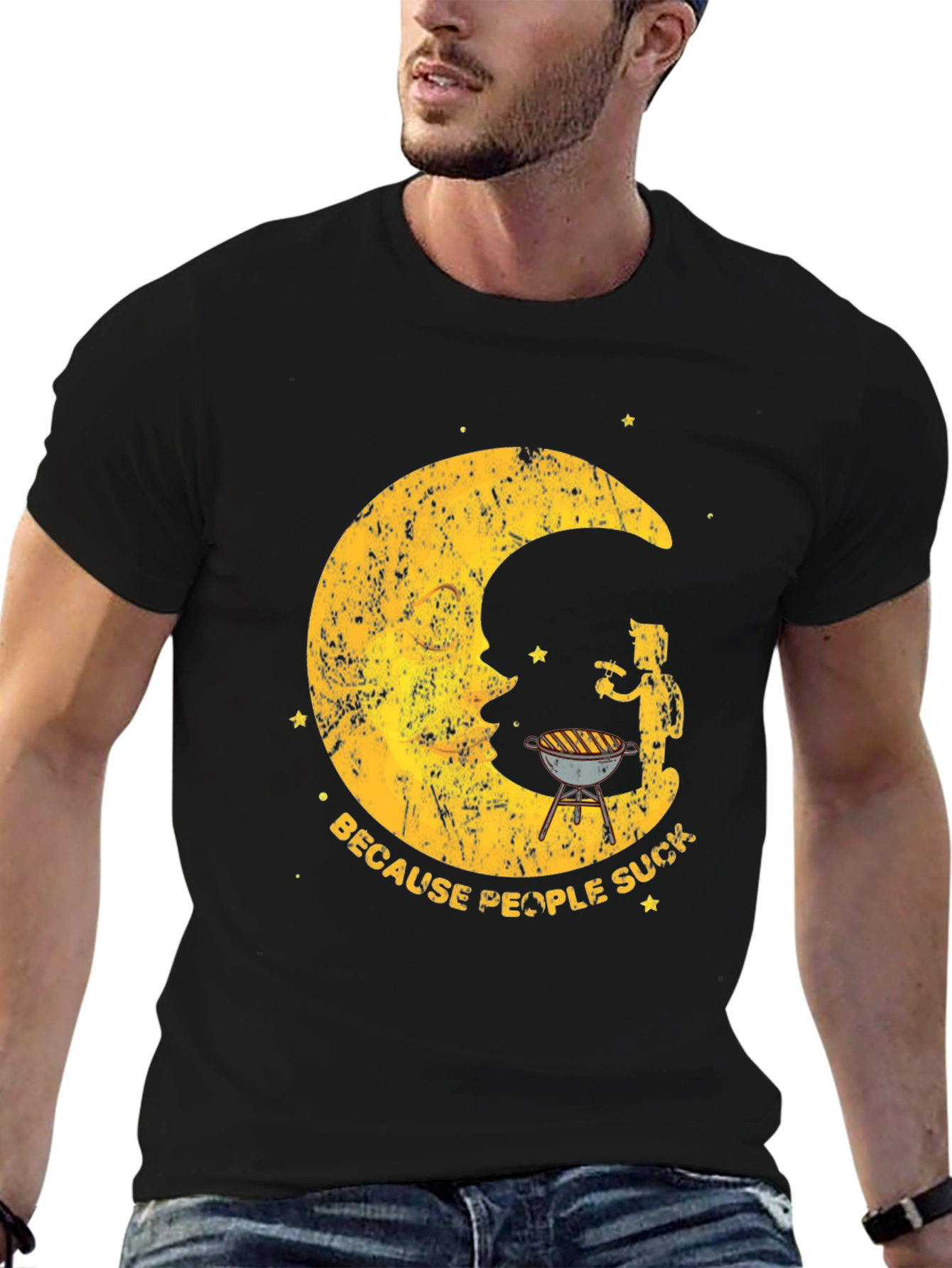 BBQ Moon Mens Black Graphic T-Shirt