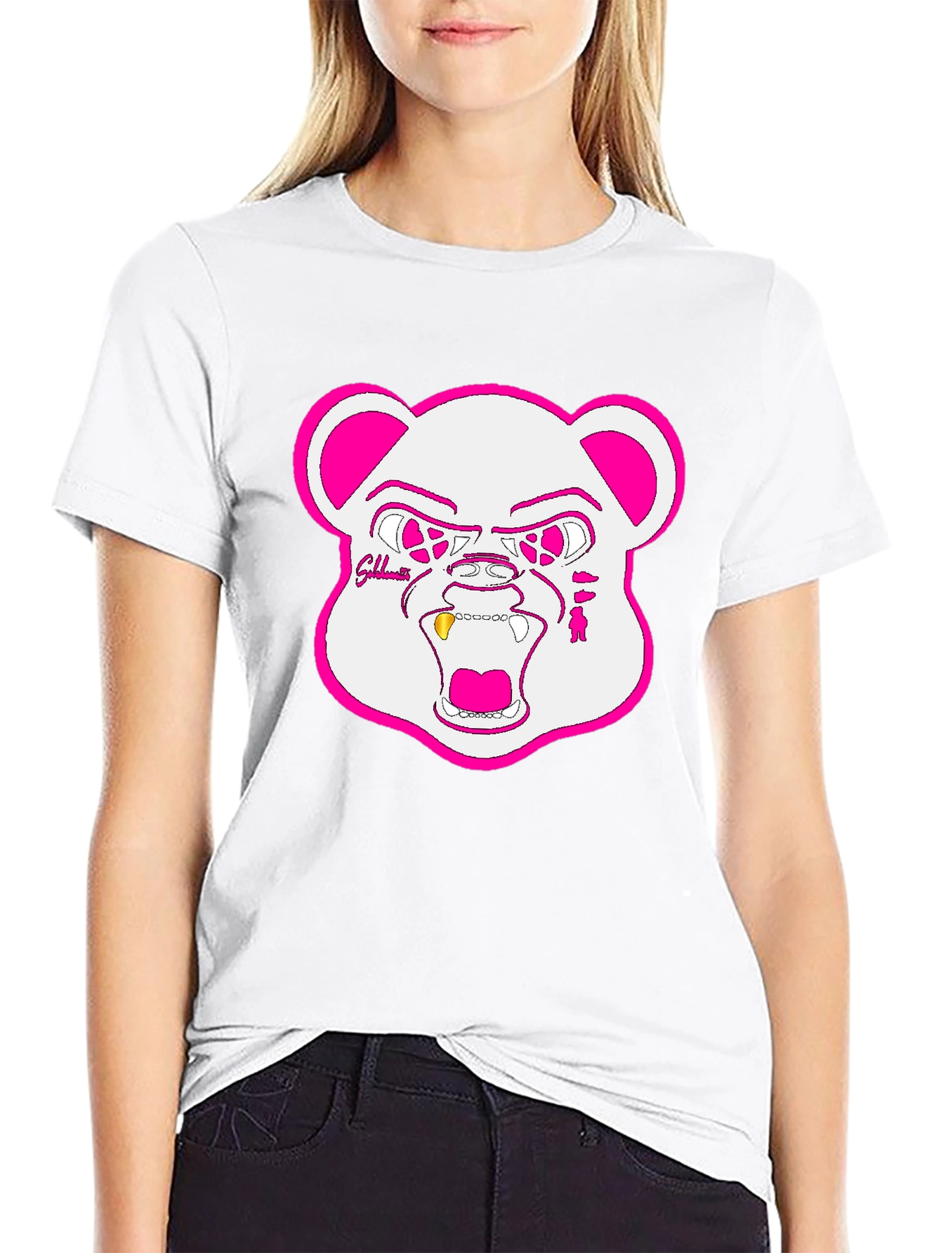 Black T-Shirt with Goldteeth Bear Graphic