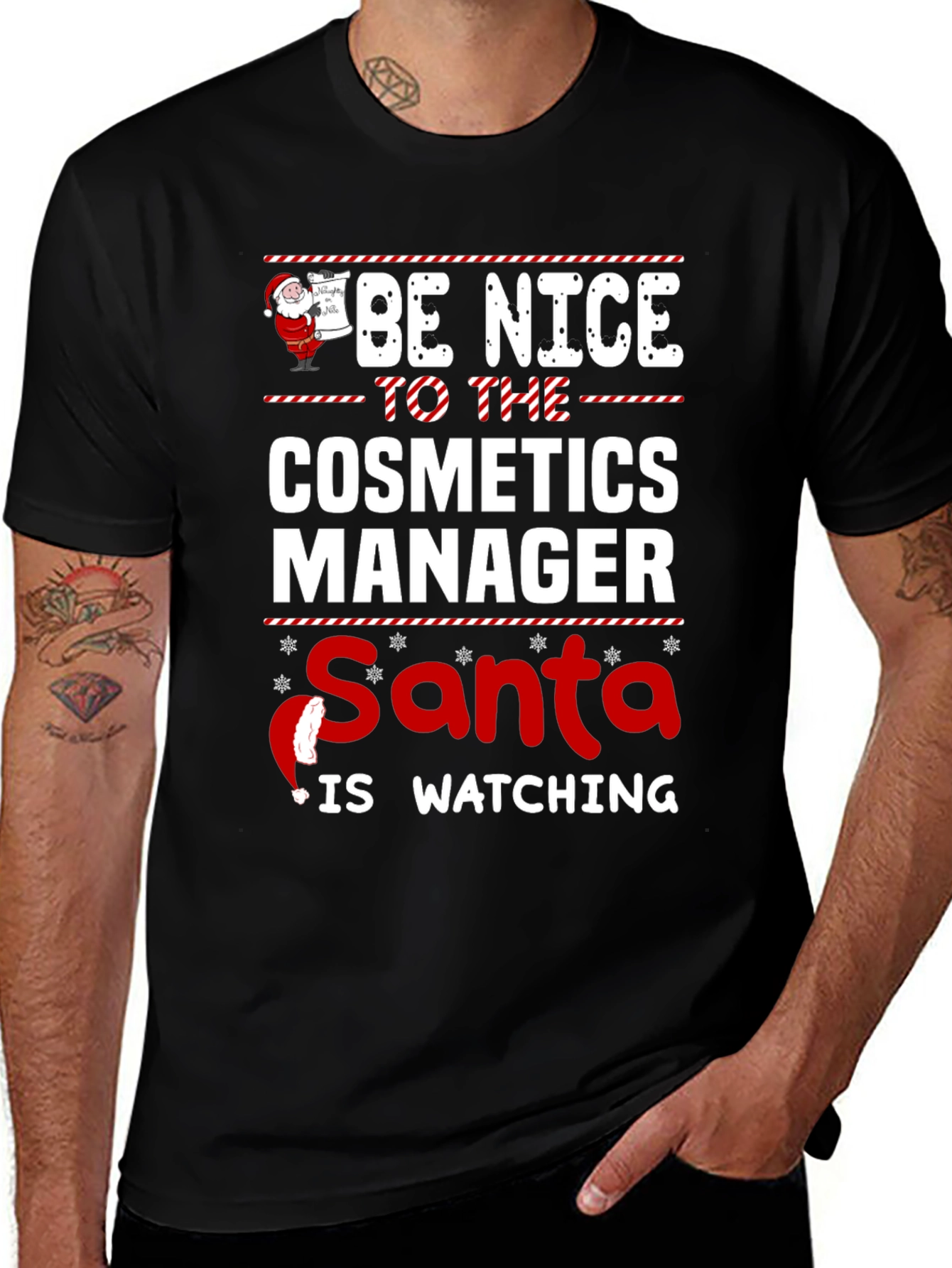 Cosmetics Manager Santa Watching Christmas T-Shirt