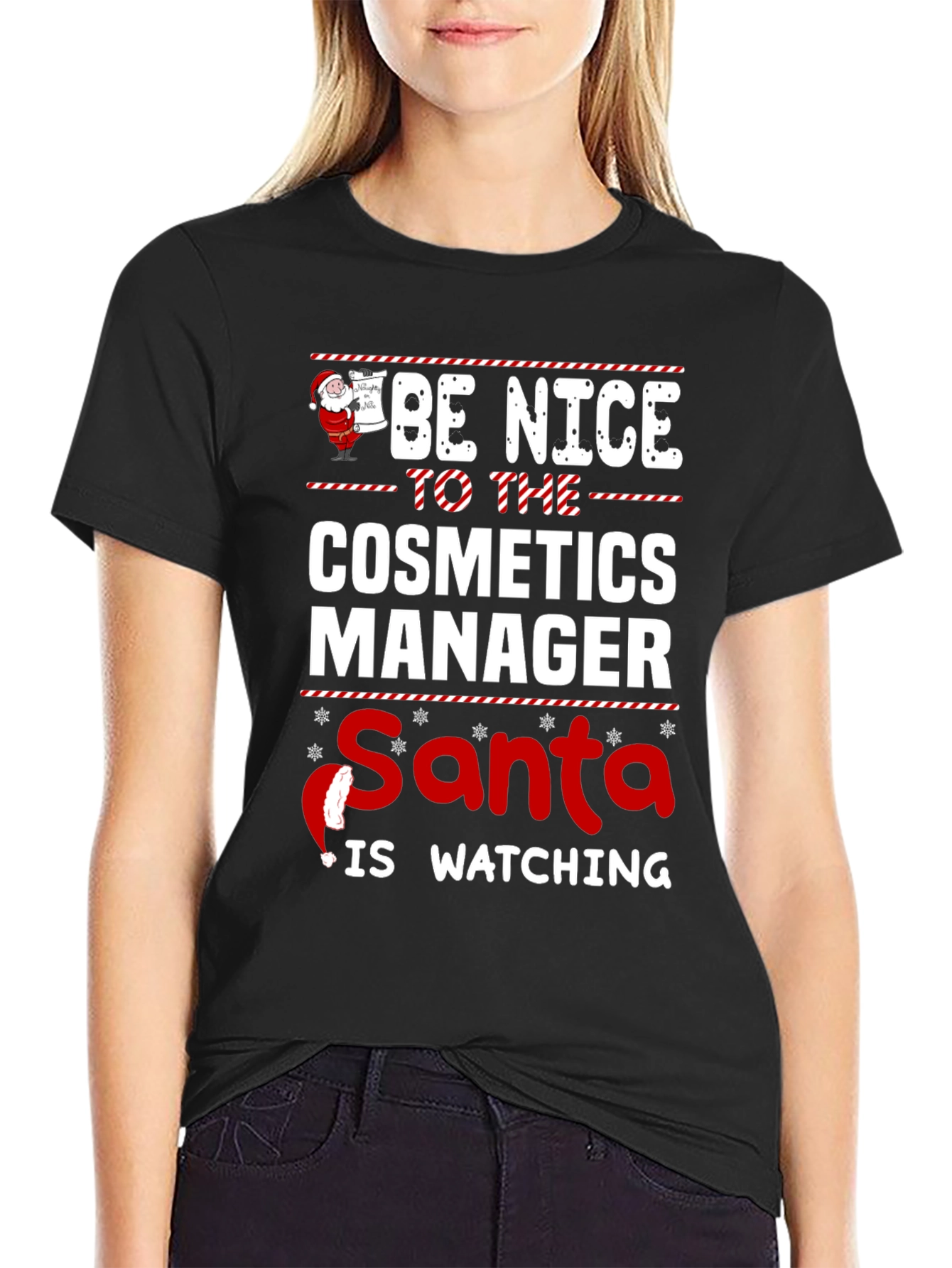 Cosmetics Manager Santa Watching Christmas T-Shirt