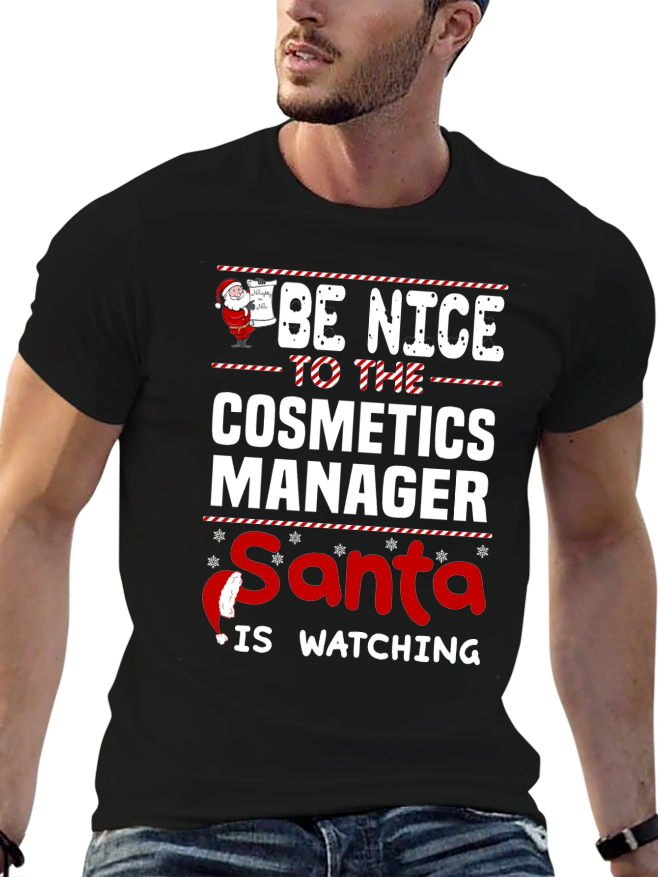 Cosmetics Manager Santa Watching Christmas T-Shirt