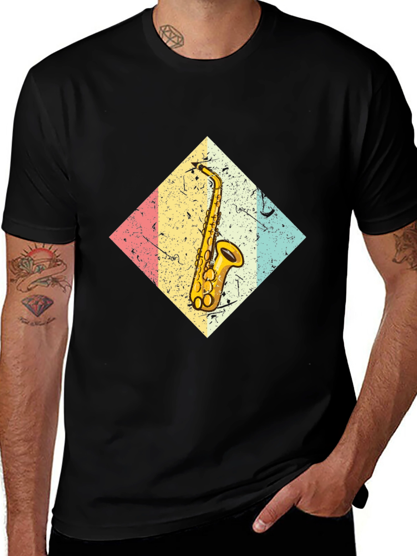 Saxophone Graphic Tee - Retro Music Shirt