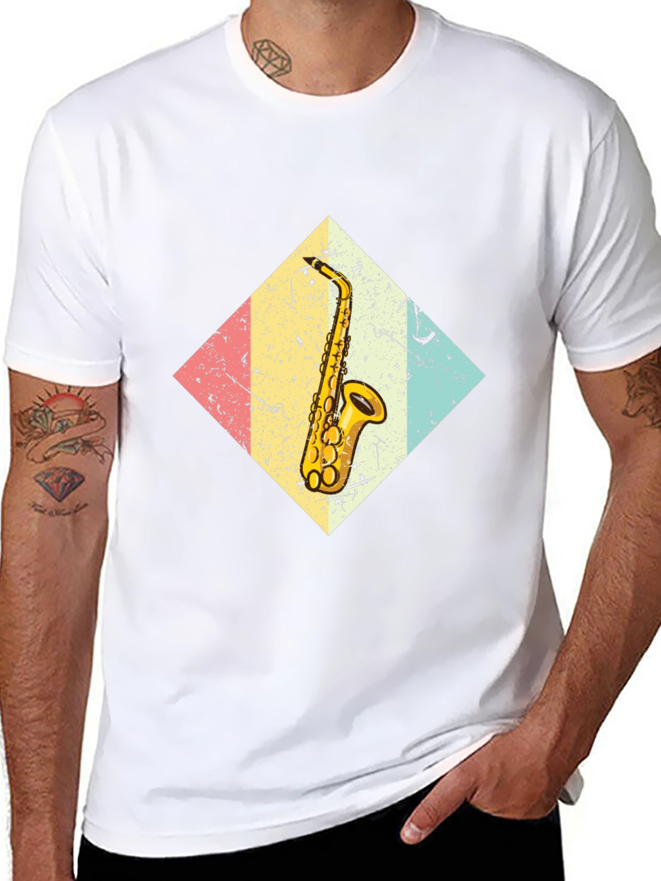 Saxophone Graphic Tee - Retro Music Shirt