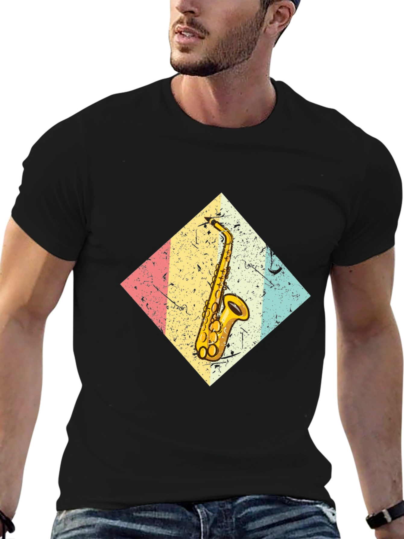 Saxophone Graphic Tee - Retro Music Shirt