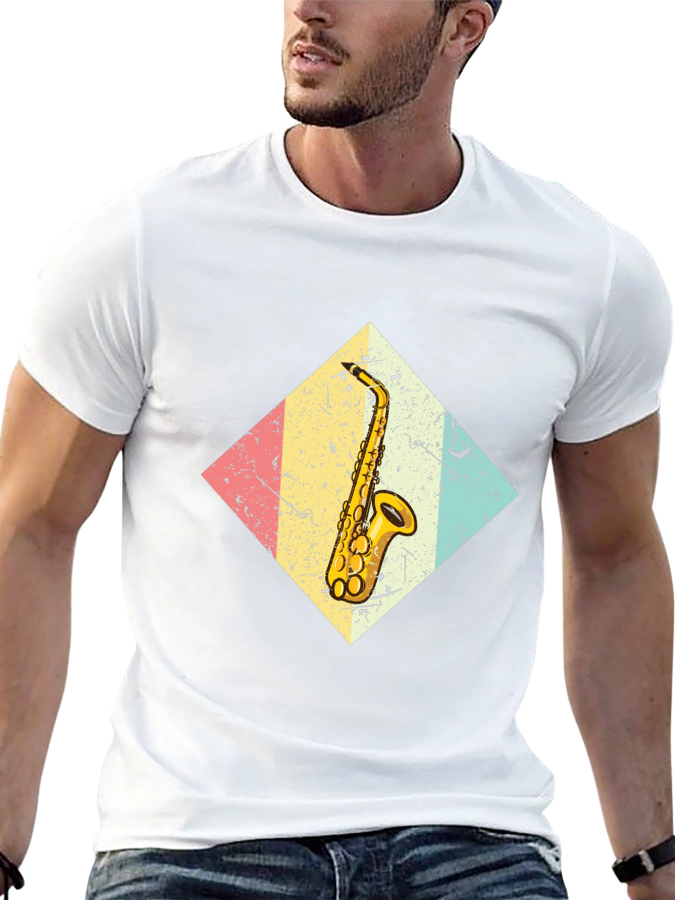 Saxophone Graphic Tee - Retro Music Shirt