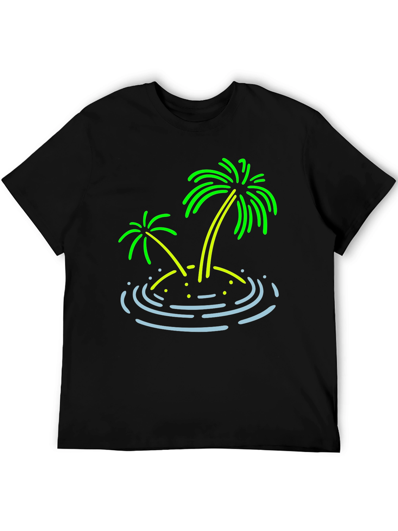 Island Palm Tree Graphic Tee - Black Cotton T-Shirt