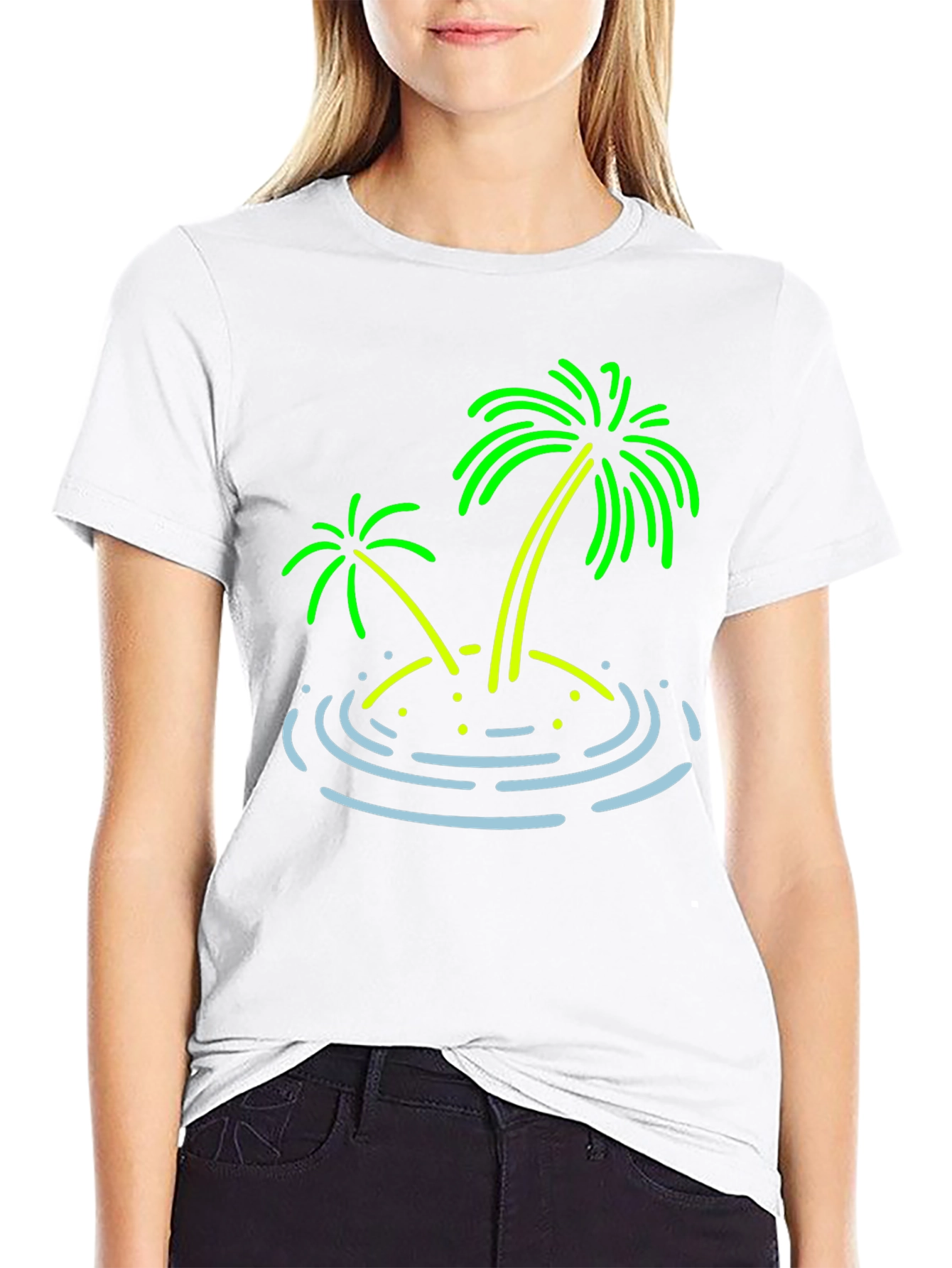 Island Palm Tree Graphic Tee - Black Cotton T-Shirt