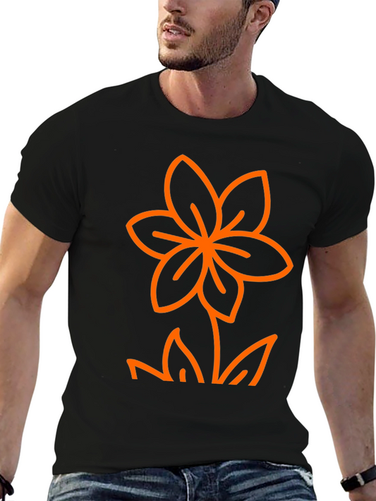 Black Tee with Bold Orange Flower Graphic
