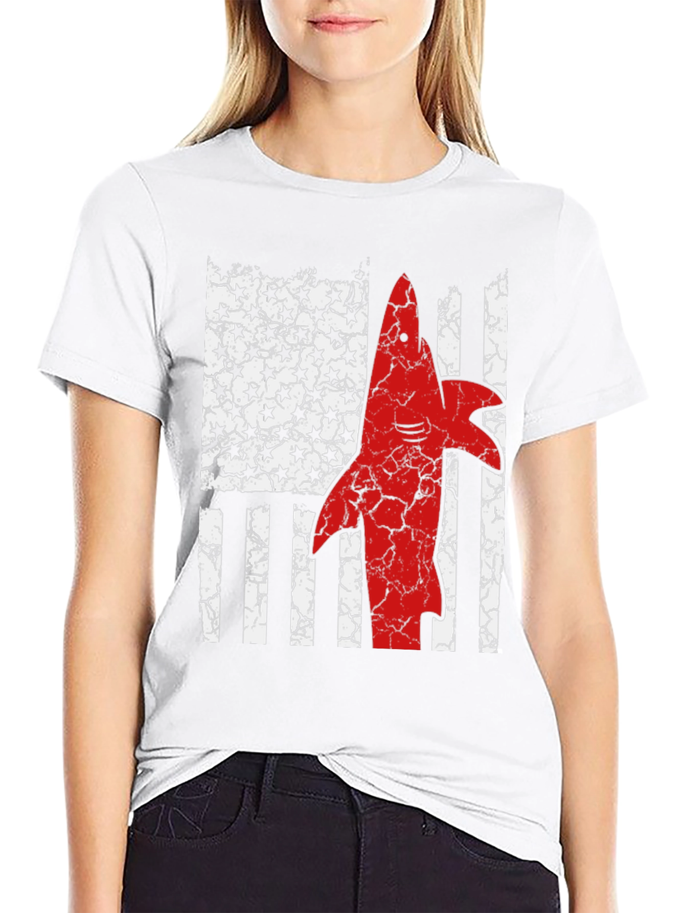 Shark USA Flag Graphic Mens T-Shirt