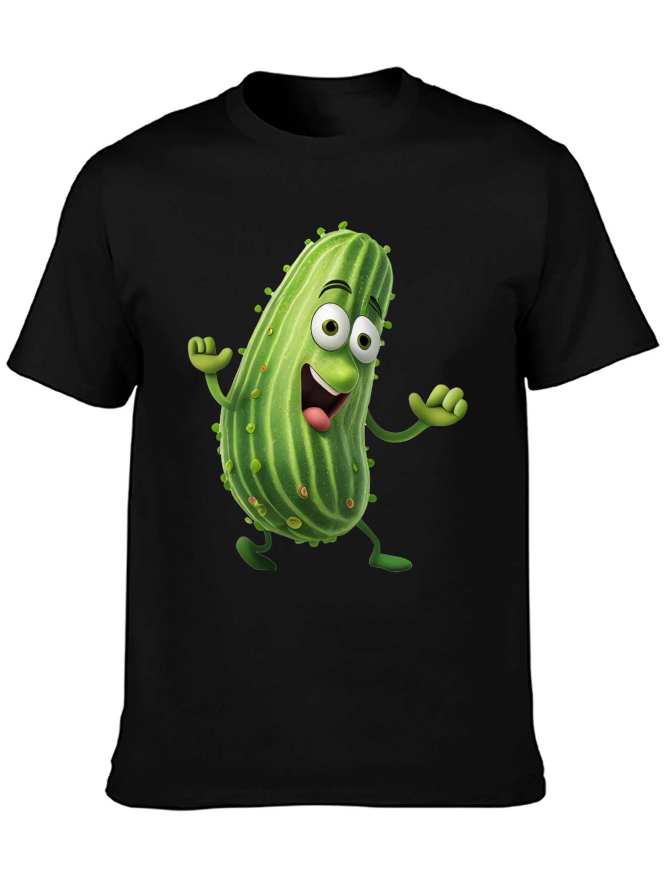 Funny Pickle Cartoon Black T-Shirt