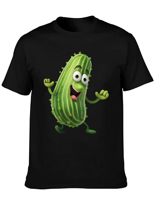 Funny Pickle Cartoon Black T-Shirt