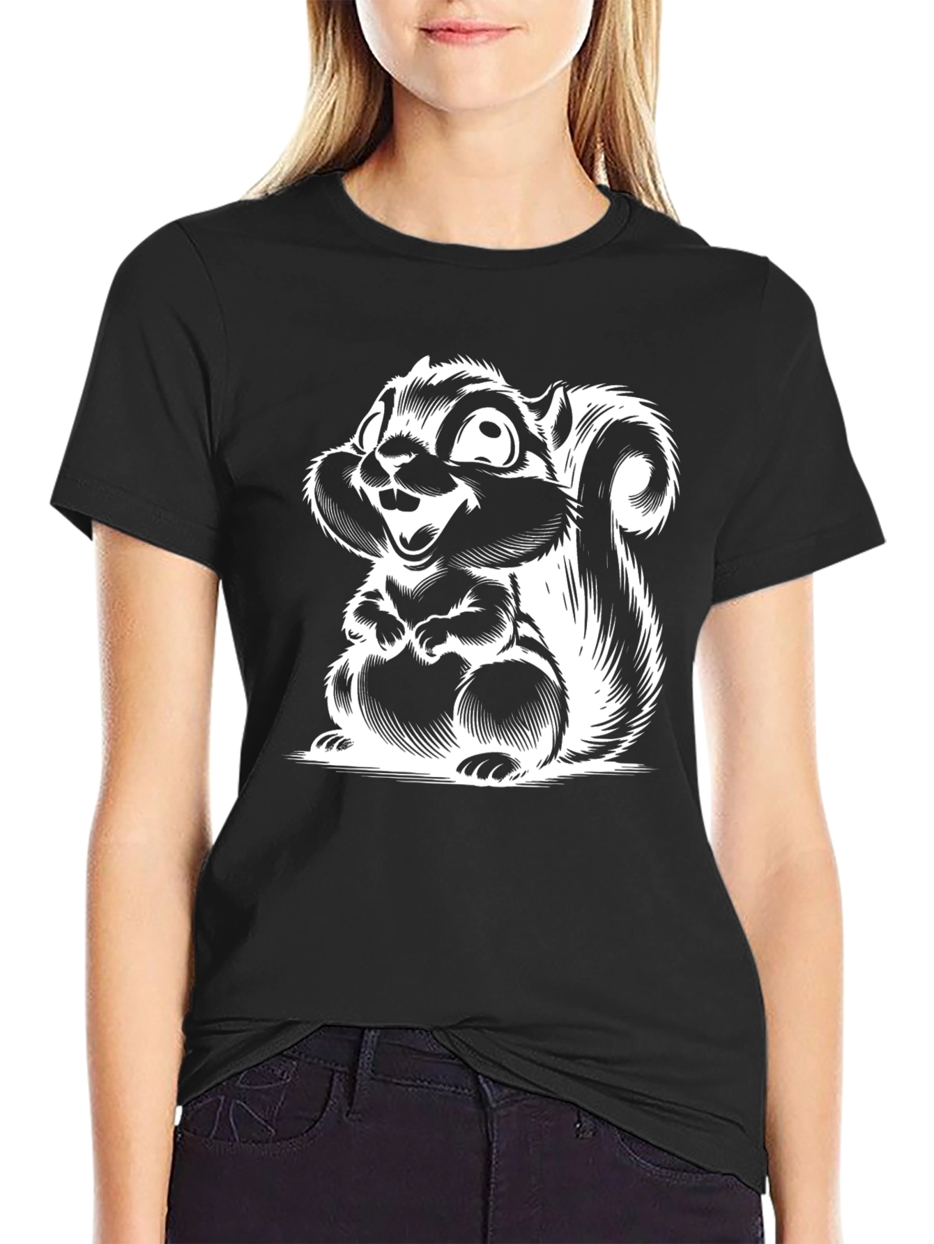 Squirrel Graphic Tee - Black Cotton T-Shirt