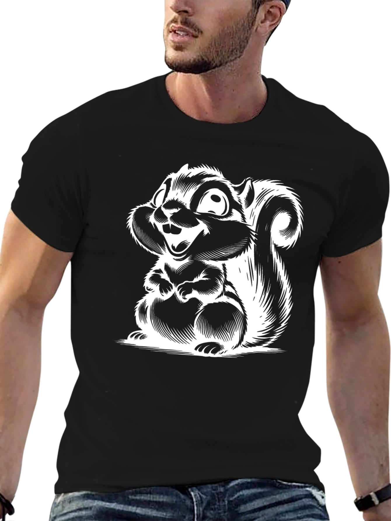 Squirrel Graphic Tee - Black Cotton T-Shirt