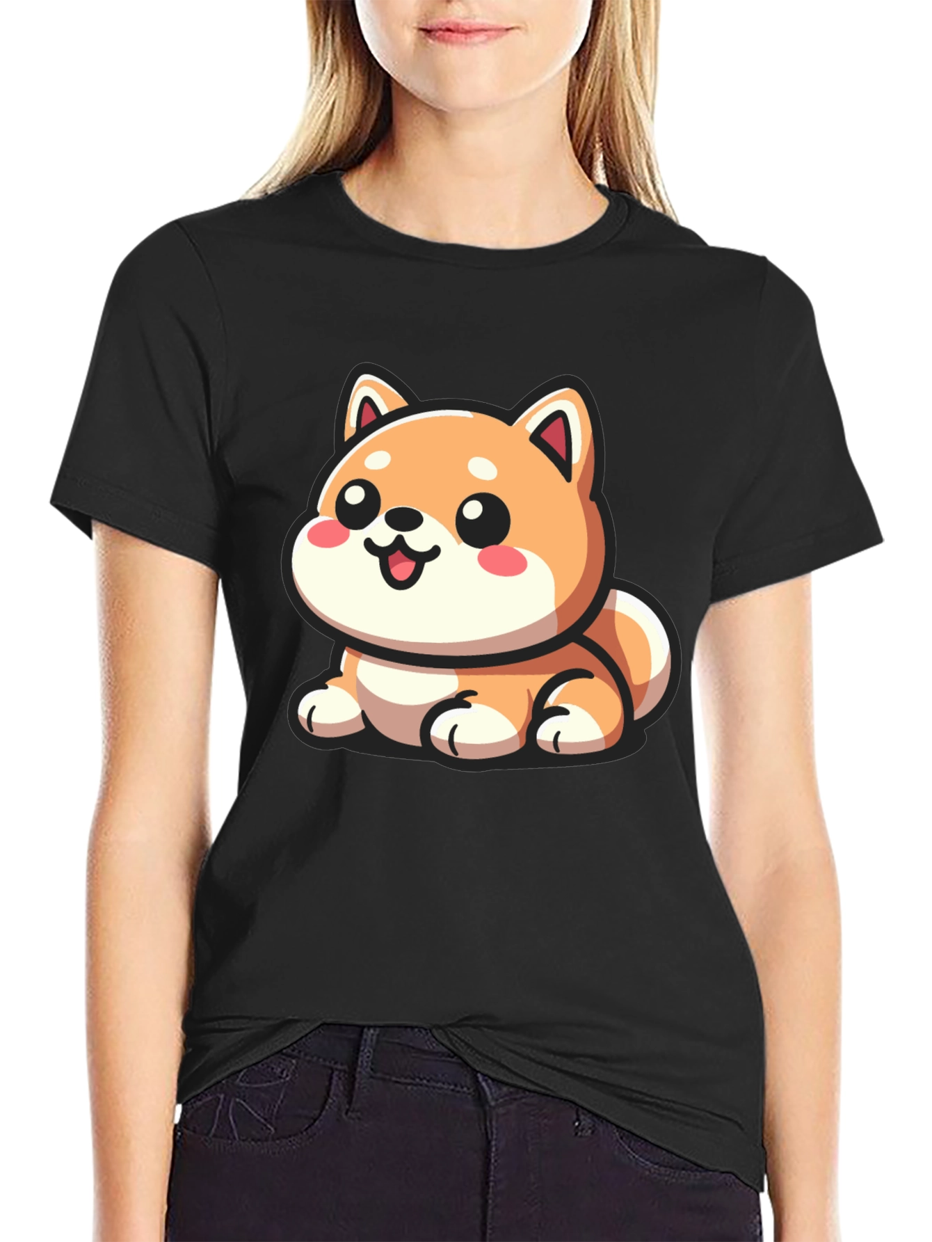 Cute Cartoon Shiba Inu Dog Graphic T-Shirt