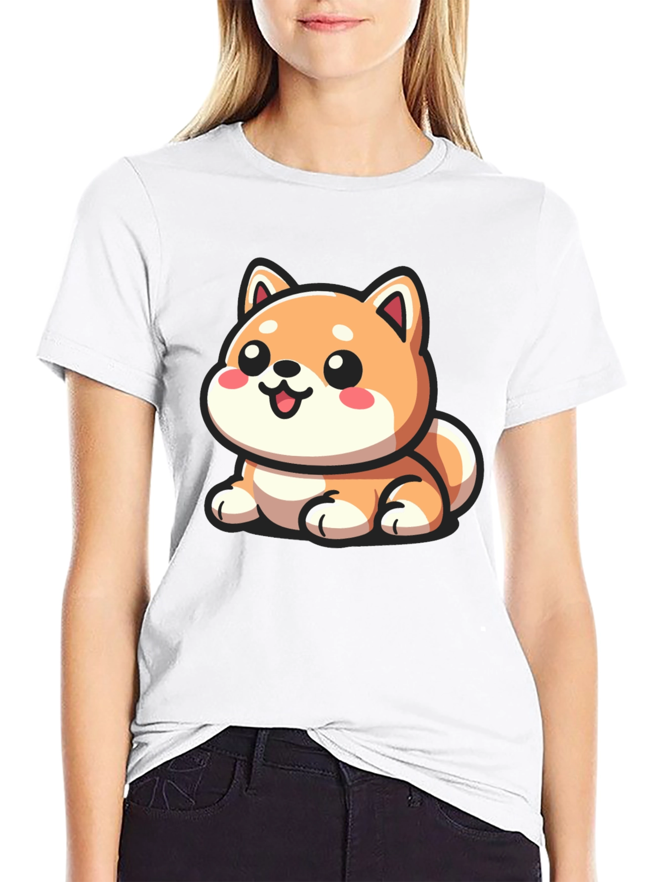 Cute Cartoon Shiba Inu Dog Graphic T-Shirt