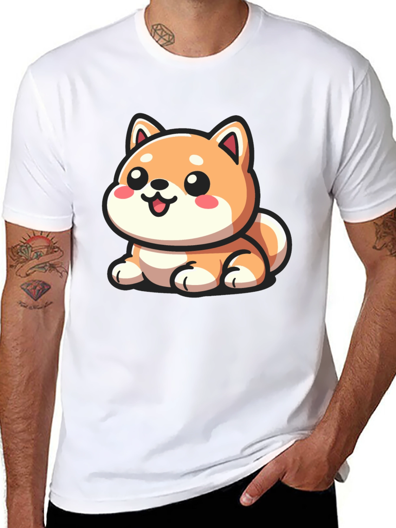 Cute Cartoon Shiba Inu Dog Graphic T-Shirt