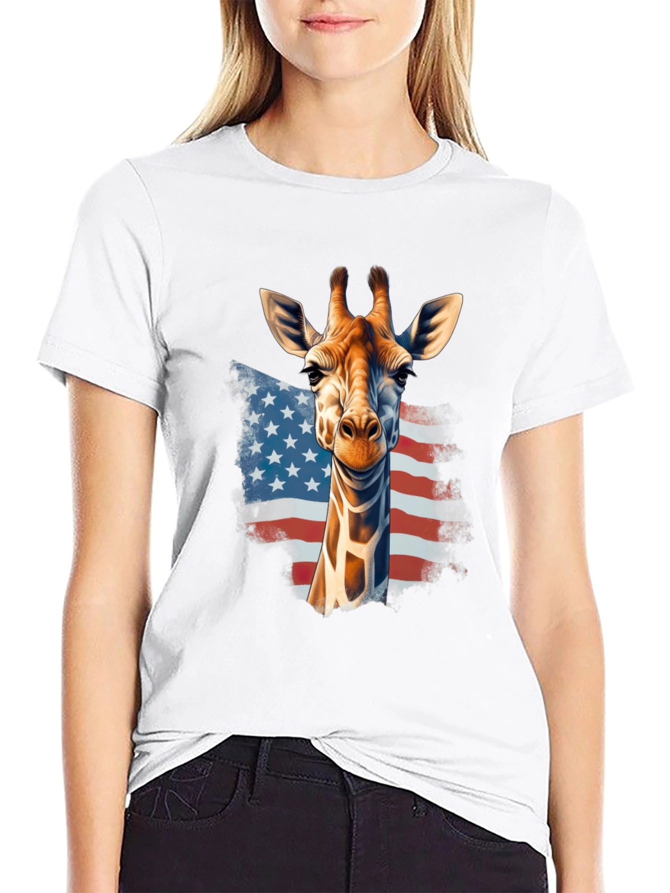 Giraffe USA Flag Graphic T-Shirt