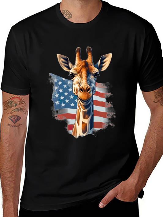Giraffe USA Flag Graphic T-Shirt