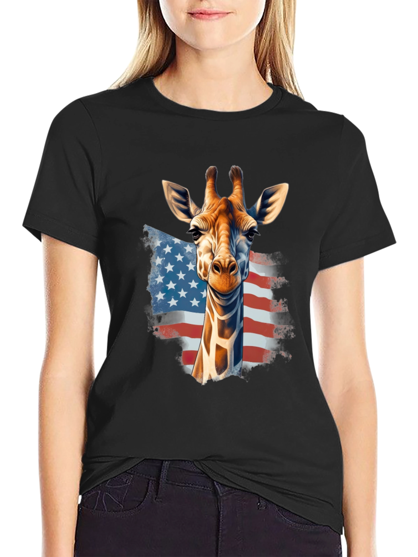 Giraffe USA Flag Graphic T-Shirt