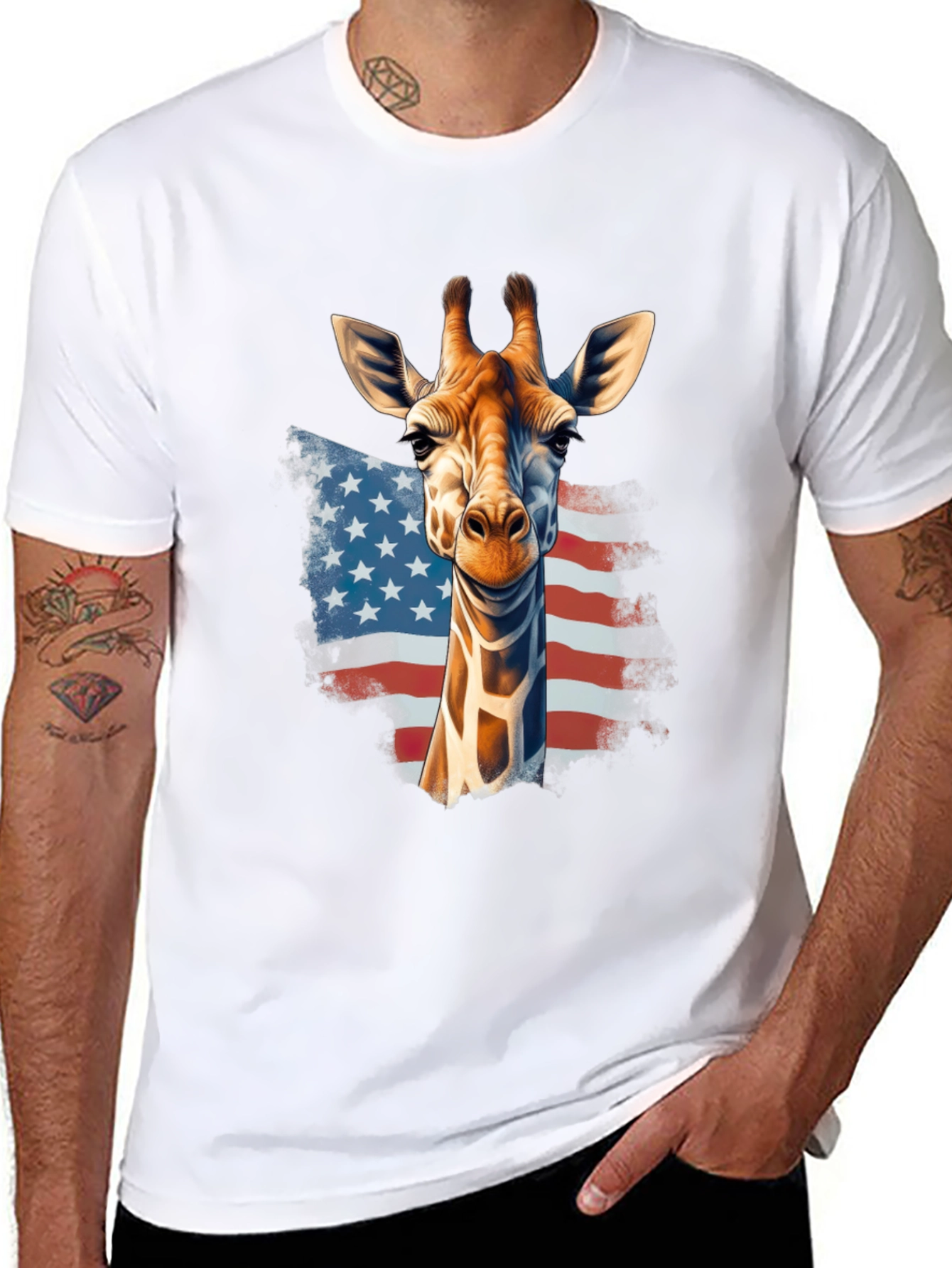 Giraffe USA Flag Graphic T-Shirt