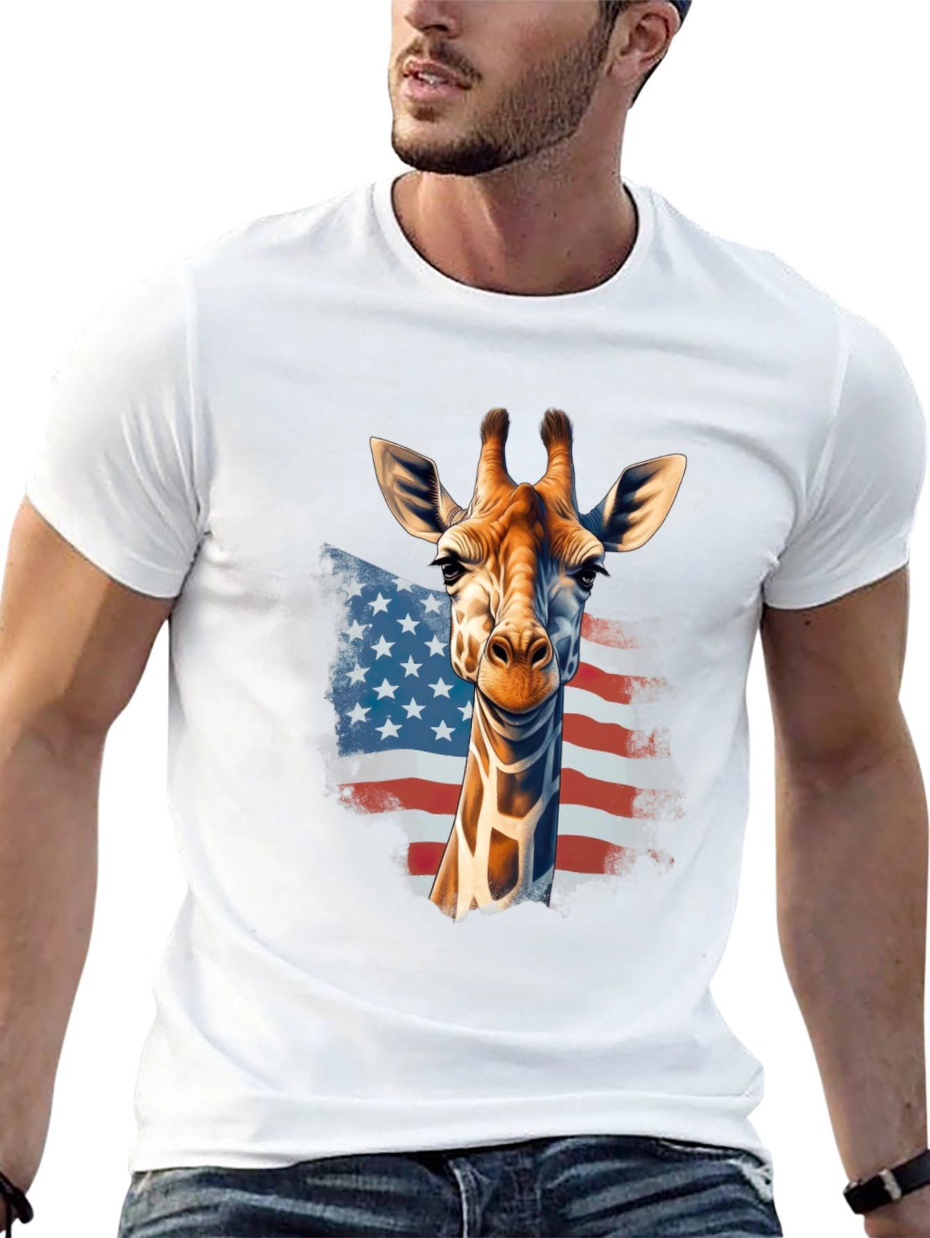 Giraffe USA Flag Graphic T-Shirt