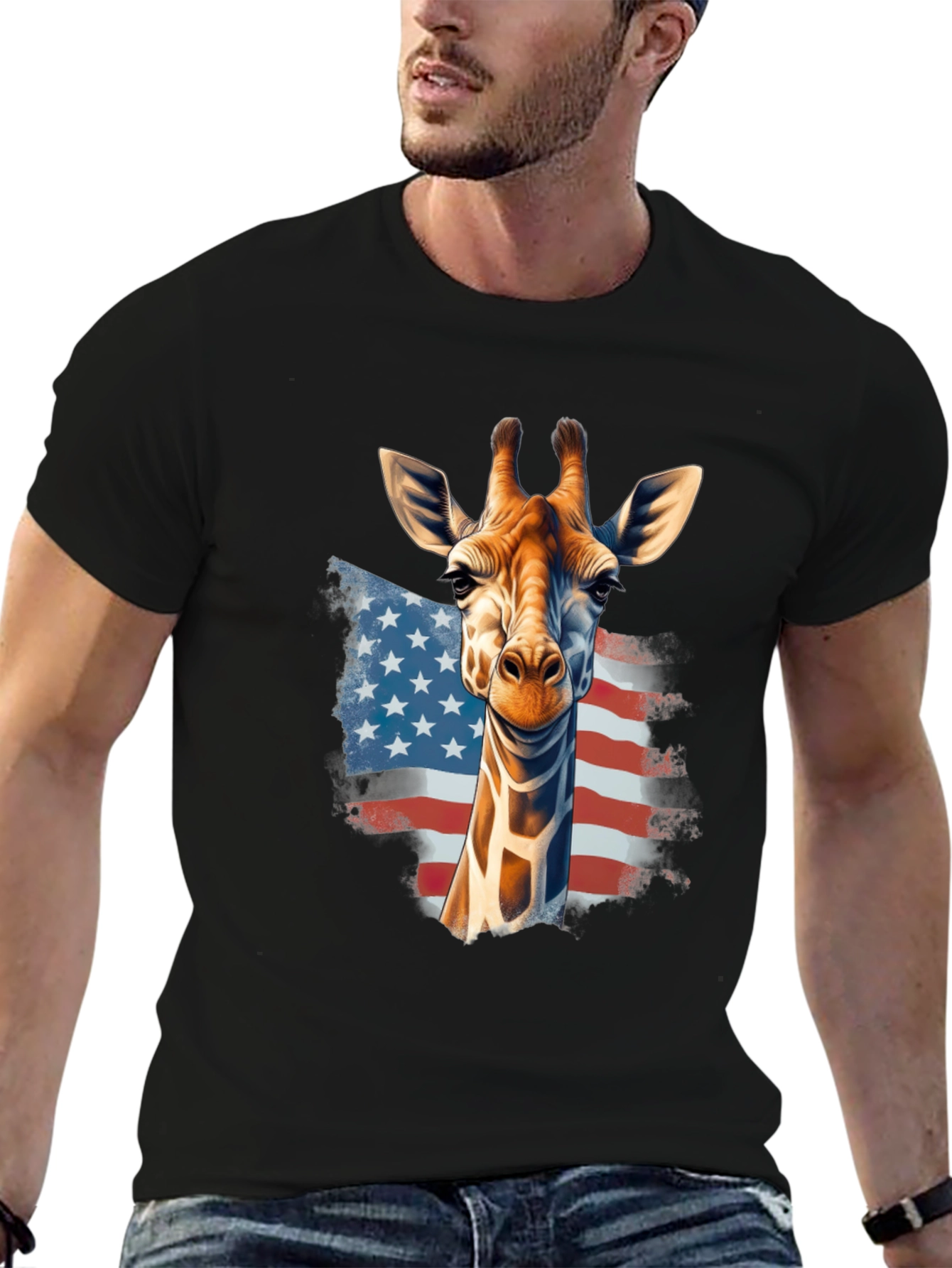 Giraffe USA Flag Graphic T-Shirt