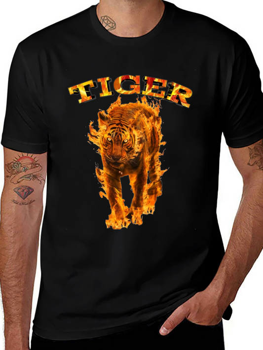 Fiery Tiger Graphic Tee - Bold Black T-Shirt